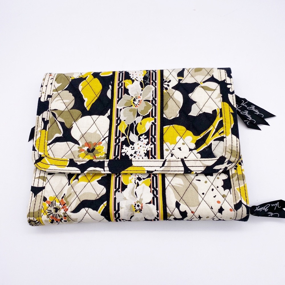 Vera Bradley Floral Folding Travel Toiletry Bag Yellow Black Tan Flower EUC